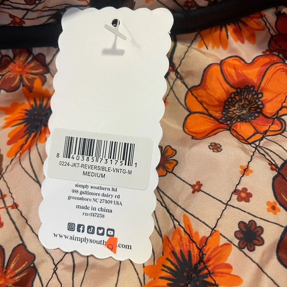 Simply Southern Black and Orange Bomber Jacket Floral Design - Picture 10 of 10